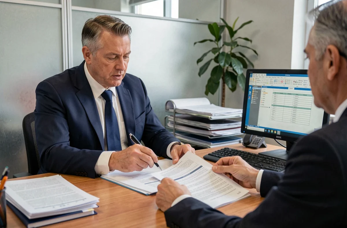 Agent d'assurance expliquant les délais de remboursement pour une voiture épave à son client