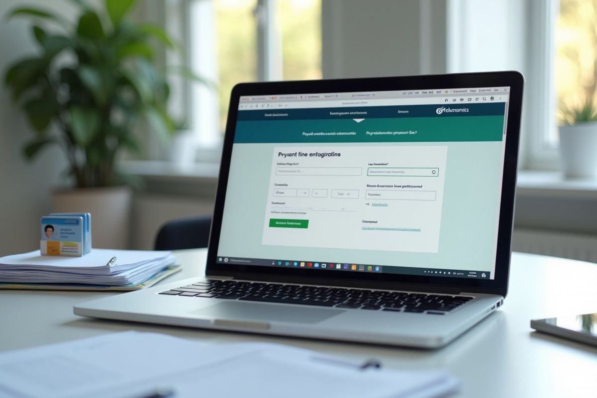 Bureau lumineux avec ordinateur et documents pour payer une amende