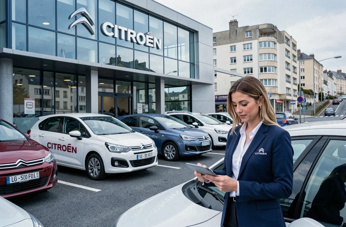 Agence de location Citroën Midi Auto à Lorient avec conseillère et modèles disponibles sur le parking