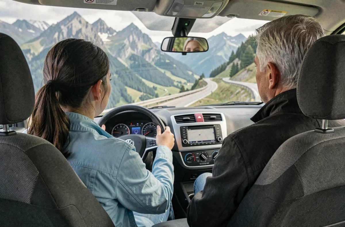 Élève de la Driving School Des Alpes conduisant sur une route de montagne savoyarde