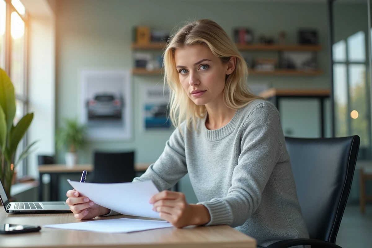 Jeune femme examinant des documents d