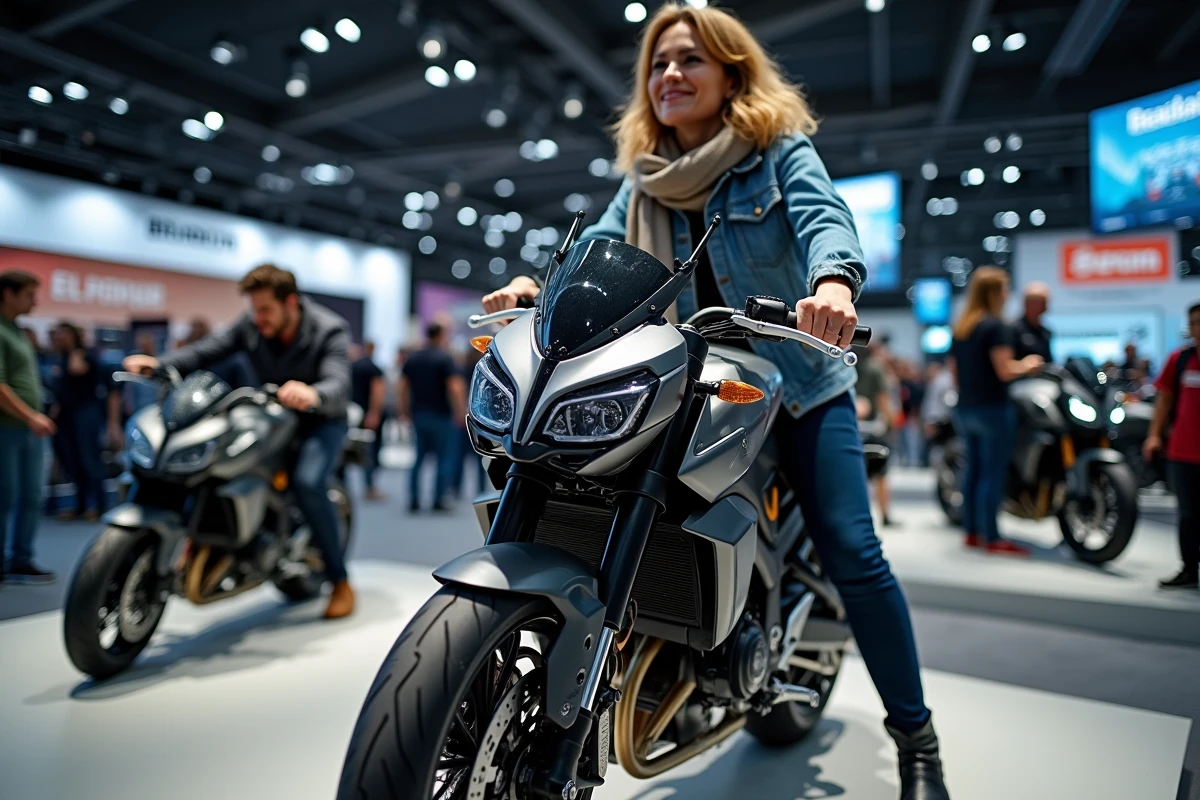 Femme assise sur une moto lors d