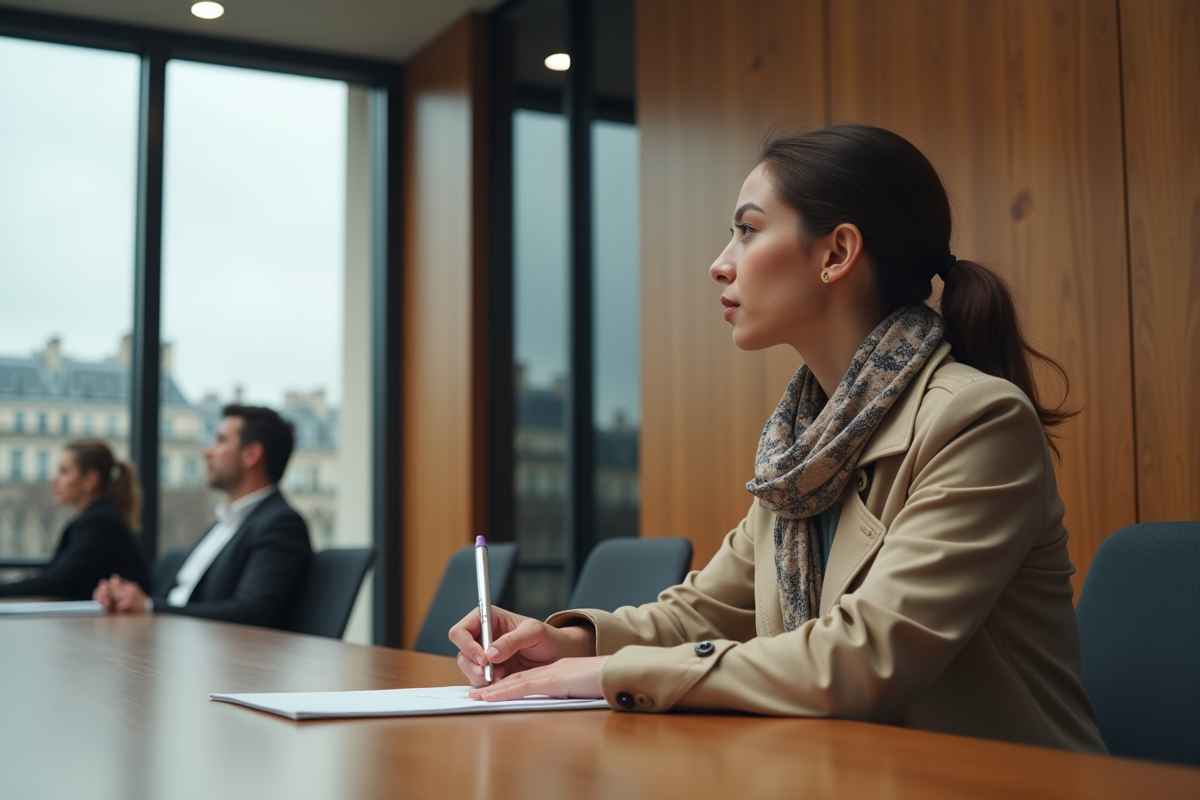 Jeune femme en réunion dans une salle moderne