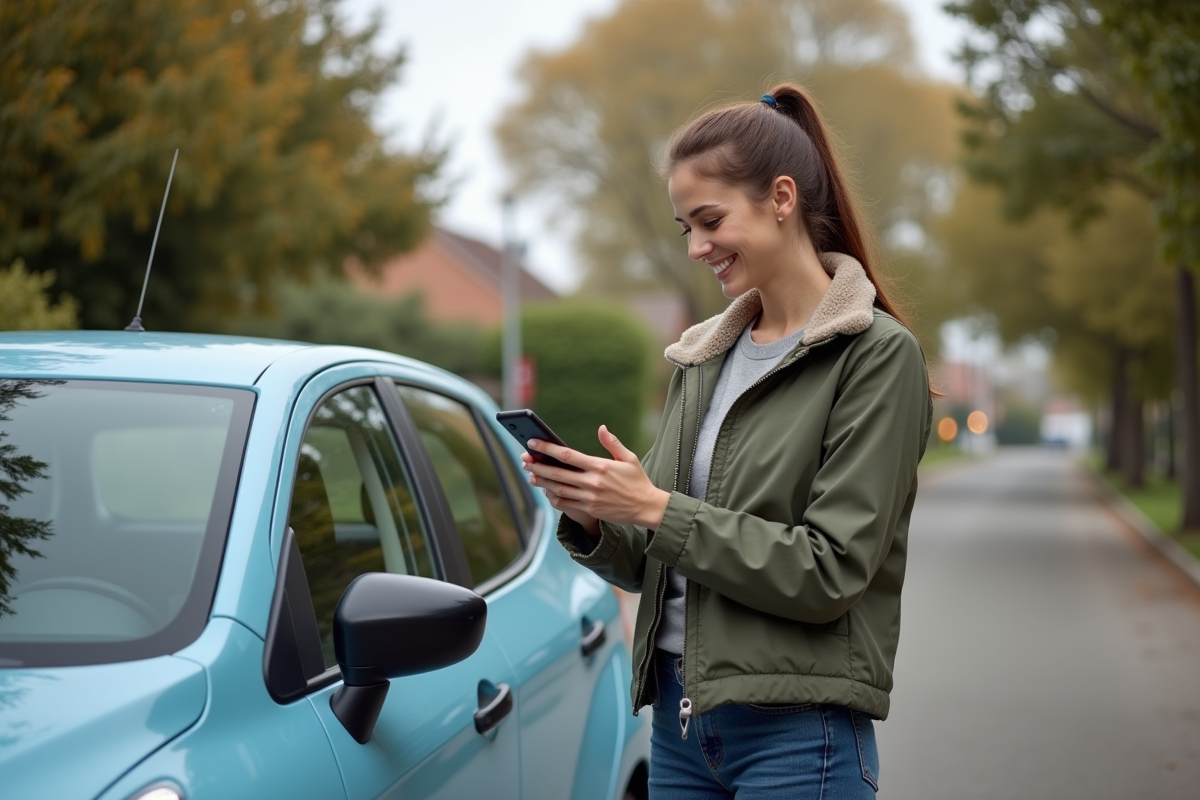 Femme vérifiant son application d