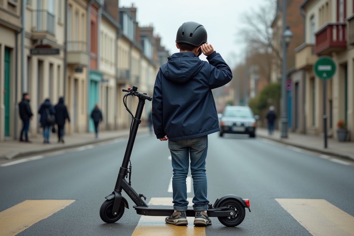 Adolescent ajustant son casque à côté d