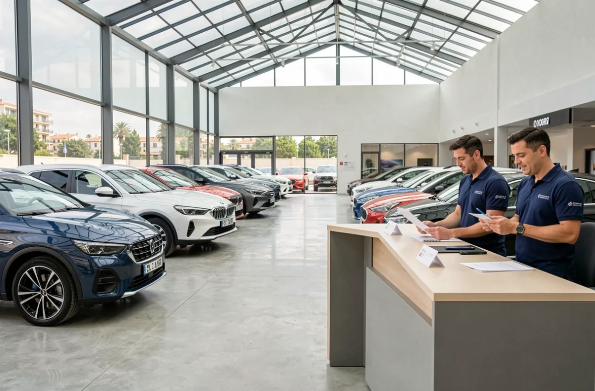 Showroom intérieur du Groupe Parascandola à Marseille avec plusieurs véhicules d'occasion exposés