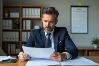 Homme d'affaires en costume dans un bureau moderne