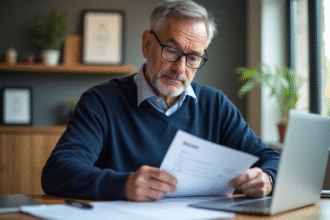 Homme d'âge moyen examinant des papiers de véhicule dans un bureau moderne
