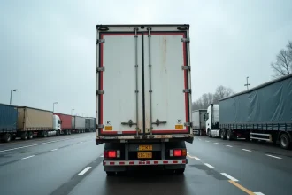 Camion avec immatriculation TR pays de la Turquie garé sur une aire d'autoroute européenne