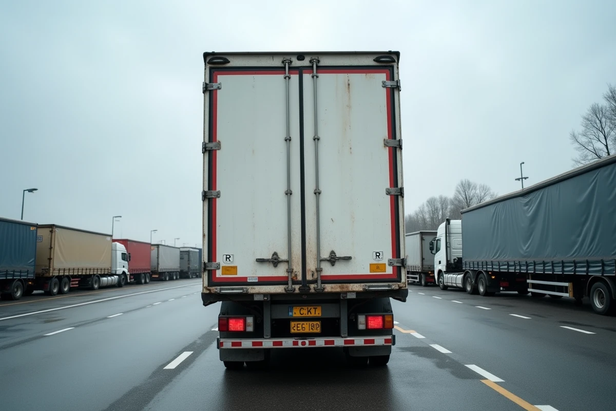 Camion avec immatriculation TR pays de la Turquie garé sur une aire d'autoroute européenne