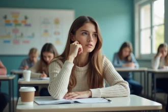 Jeune femme attentive en cours de conduite dans une salle