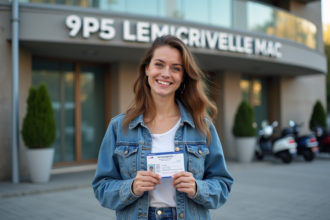 Jeune femme souriante avec permis de conduire français