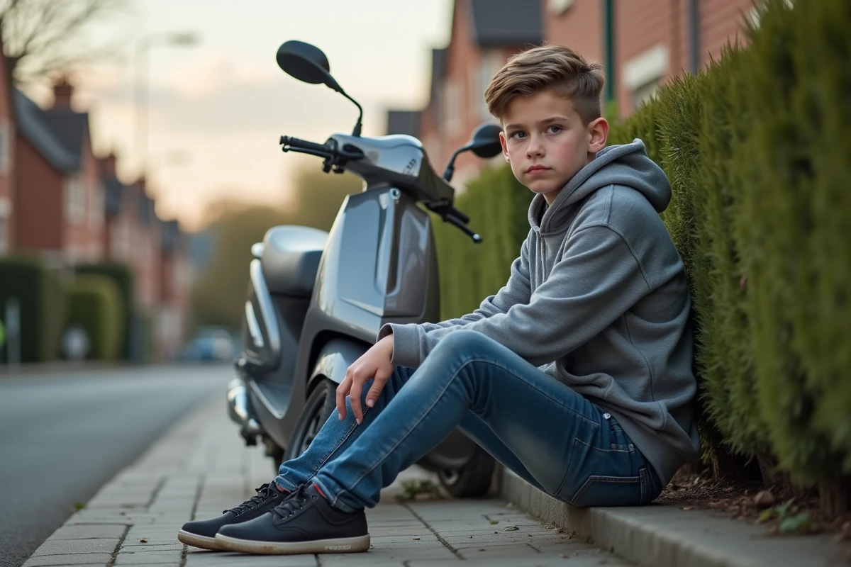 Garçon de 14 ans avec moped dans un cadre urbain