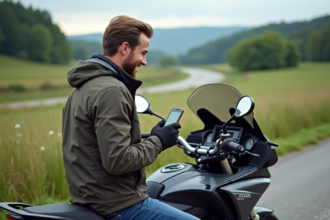 Homme en moto route paysage campagne
