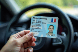 Permis de conduire français en main avec tableau de bord moderne