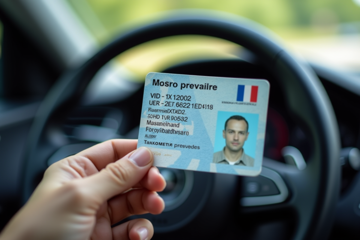 Permis de conduire français en main avec tableau de bord moderne