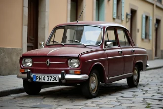 Renault 12 berline vintage garée dans une rue pavée d'un village français, idéale pour illustrer l'assurance d'un véhicule de collection ancien