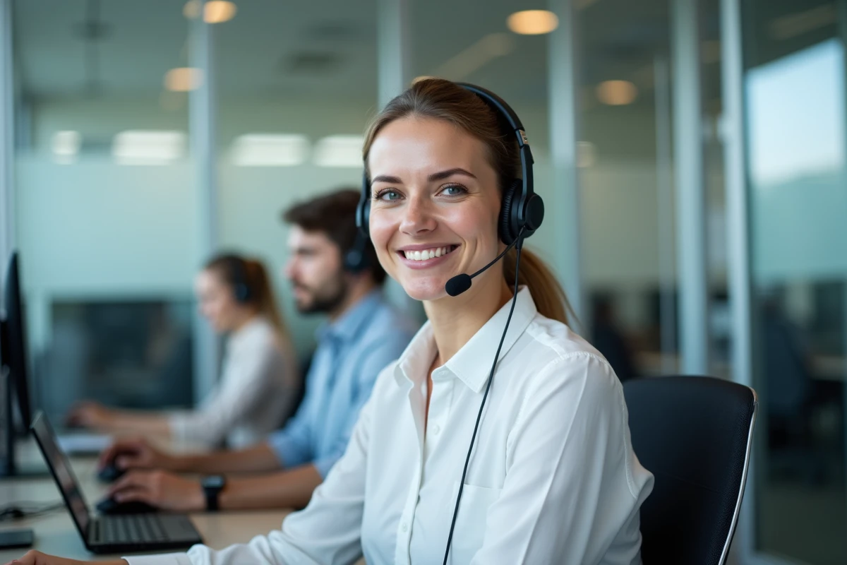 Conseillère du service client répondant à une réclamation liée à une commande de pneus dans un centre d'appels