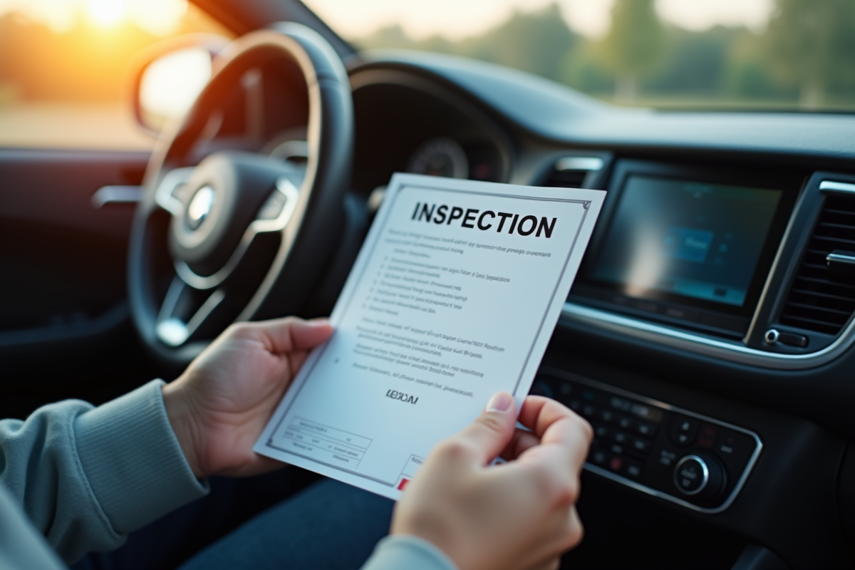 Détail du tableau de bord avec le certificat de contrôle et le sticker