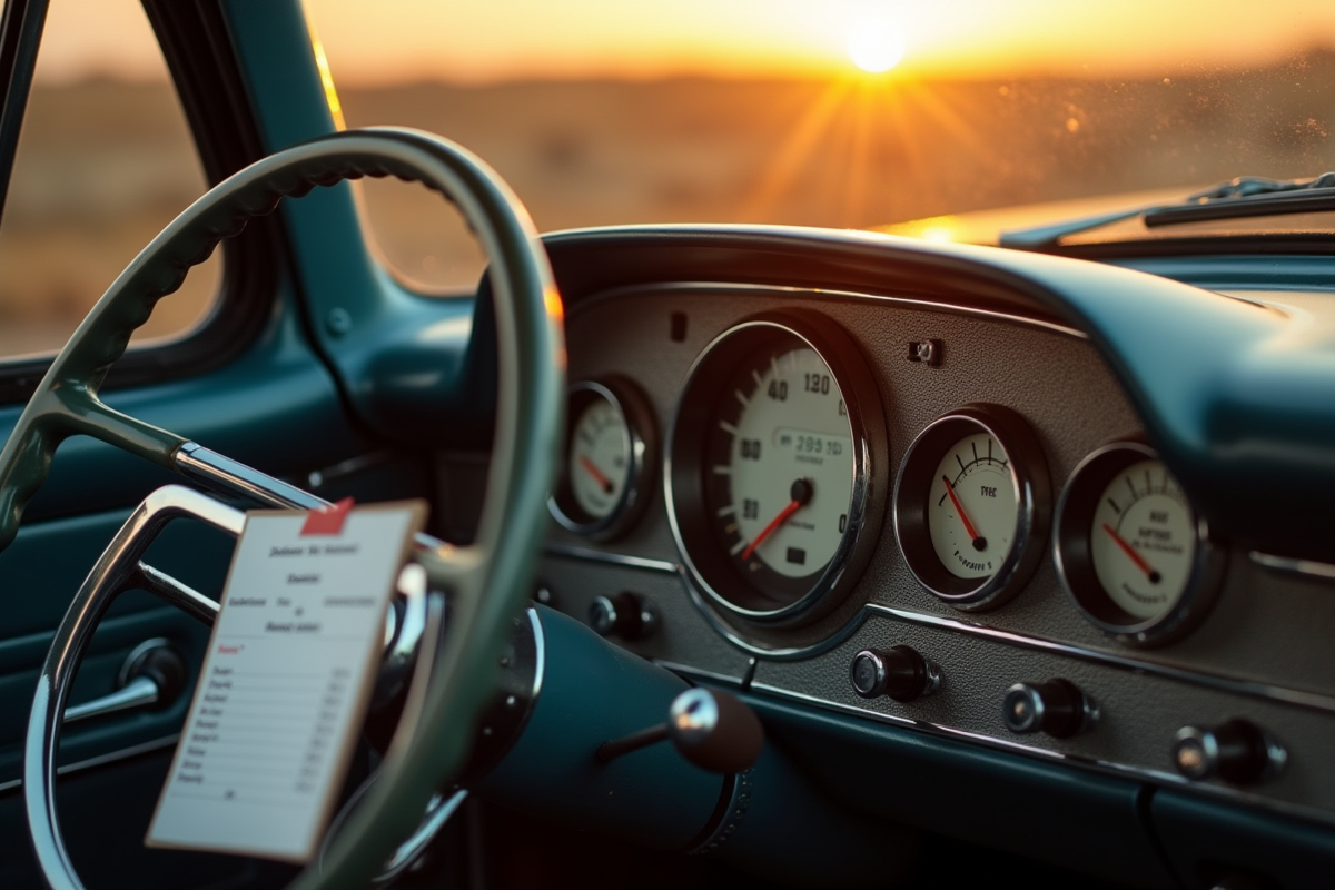 Tableau de bord de voiture américaine classique à l'heure dorée