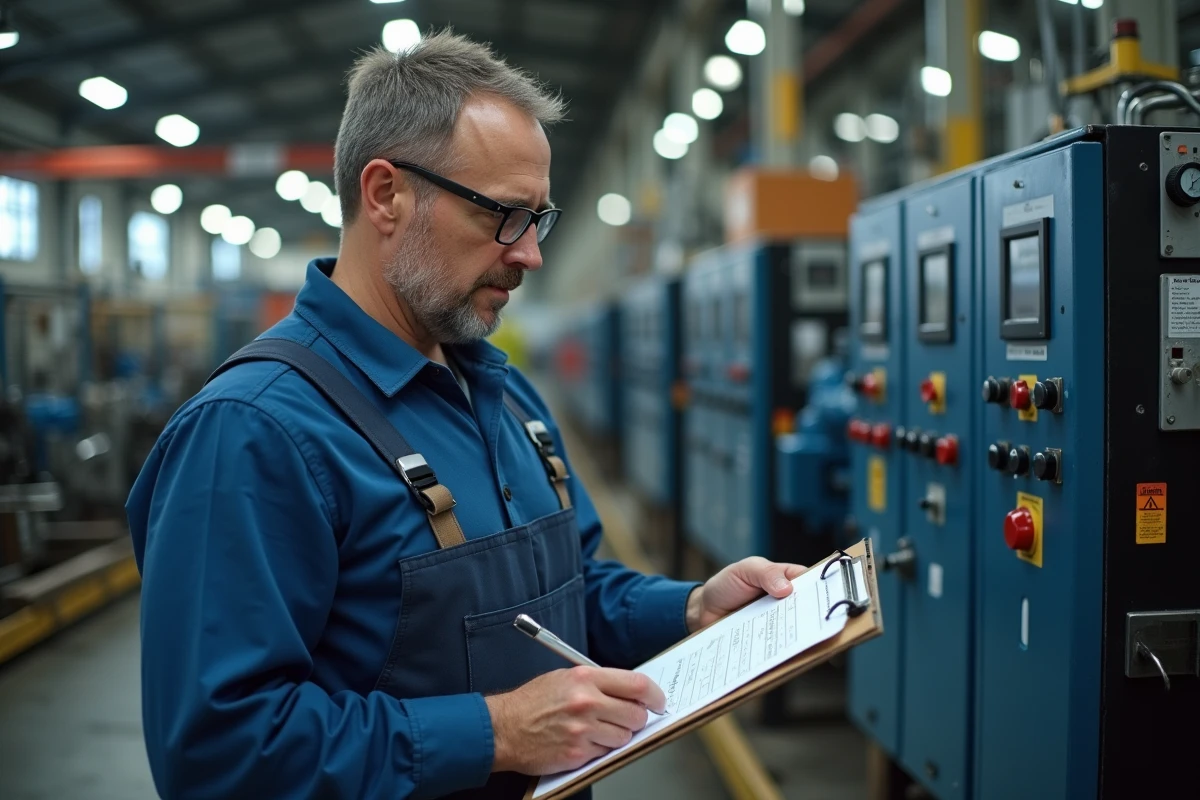 Technicien industriel vérifiant une checklist dans l'usine
